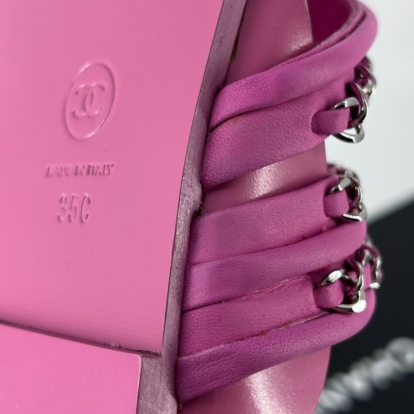 19C 35C Pink Purple Chain Detail CC logo Thong Sandals Flats C875 - Picture 8 of 17